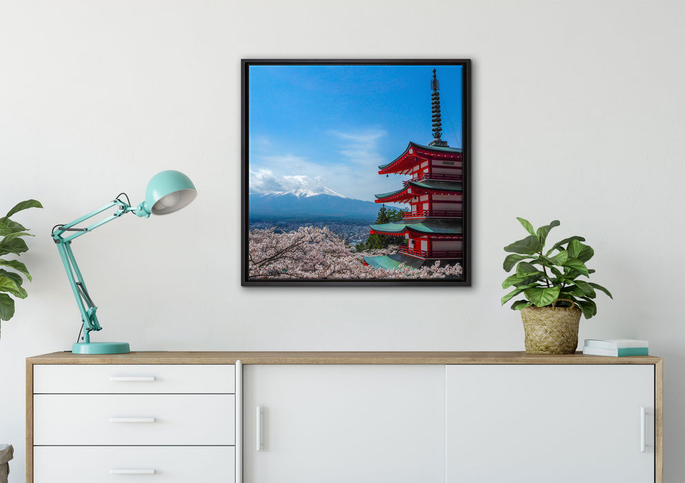 Japanisches Gebäude auf Leinwandbild gerahmt Quadratisch verschiedene Größen im Wohnzimmer