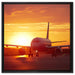 Flugzeug im Sonnenuntergang auf Leinwandbild Quadratisch gerahmt Größe 60x60