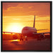 Flugzeug im Sonnenuntergang auf Leinwandbild Quadratisch gerahmt Größe 70x70