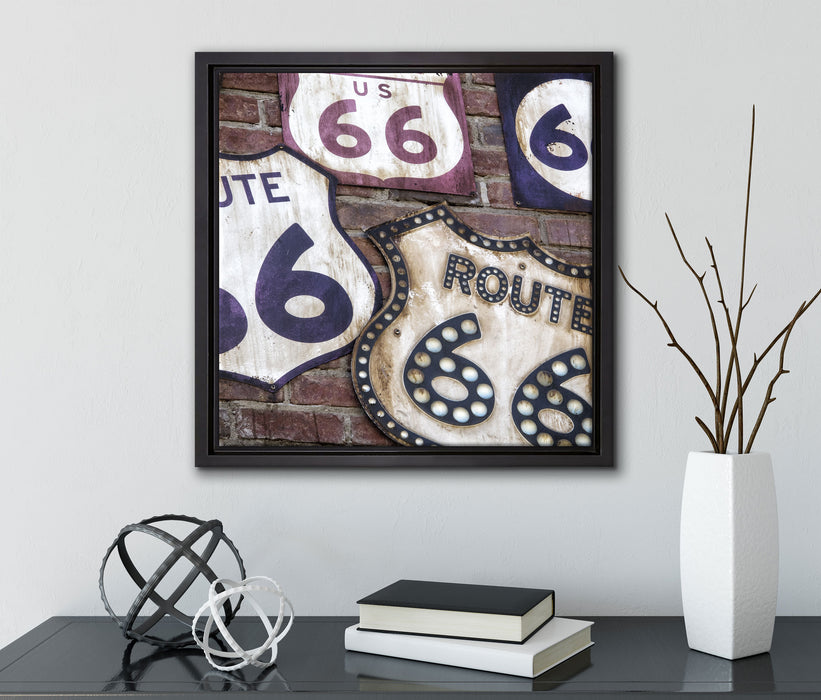 Route 66  auf Leinwandbild Quadratisch gerahmt mit Kirschblüten