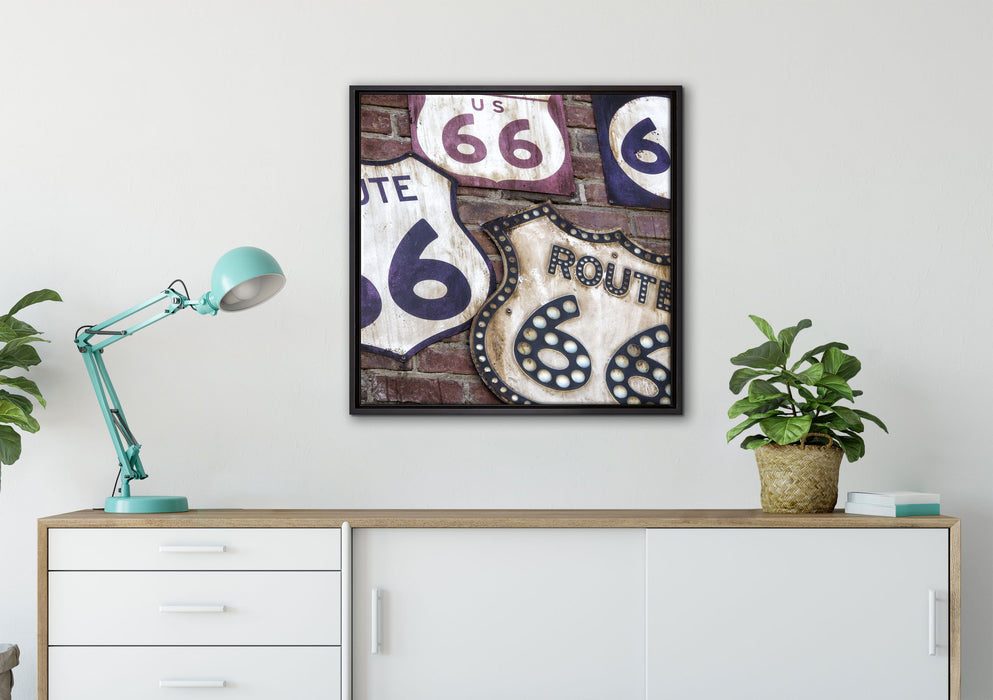 Route 66 auf Leinwandbild gerahmt Quadratisch verschiedene Größen im Wohnzimmer