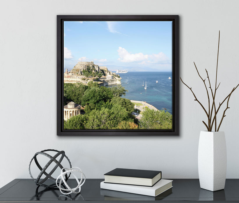 Griechische Entspannungsoase  auf Leinwandbild Quadratisch gerahmt mit Kirschblüten