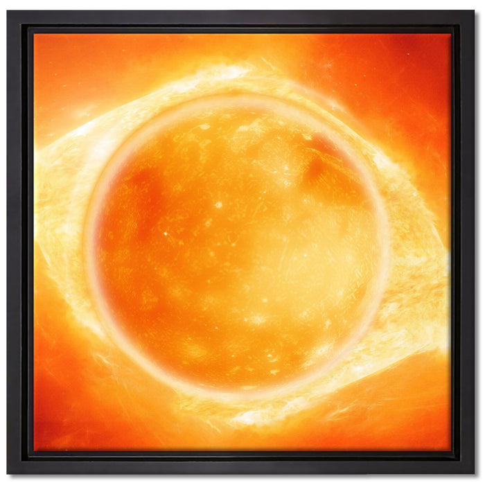 Sonne Feuerball auf Leinwandbild Quadratisch gerahmt Größe 40x40