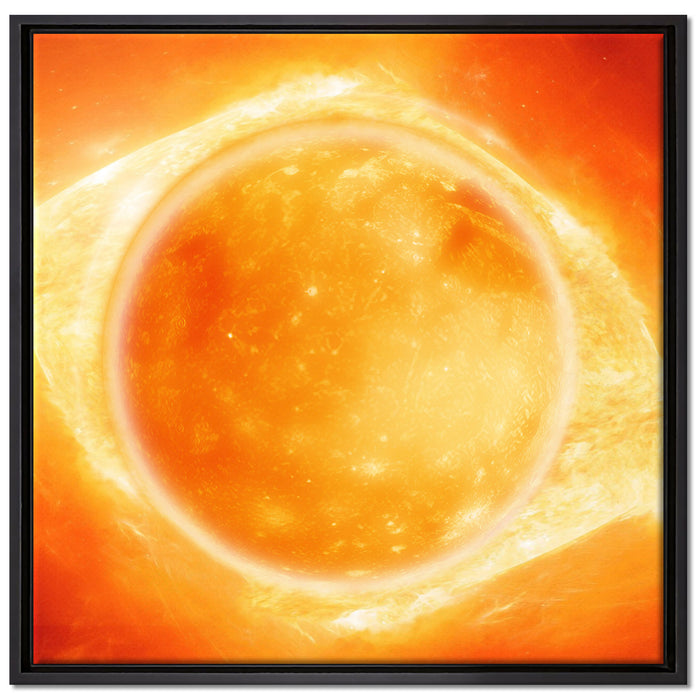 Sonne Feuerball auf Leinwandbild Quadratisch gerahmt Größe 70x70