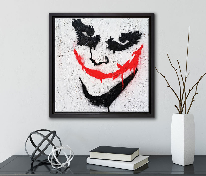 Böser Clown  auf Leinwandbild Quadratisch gerahmt mit Kirschblüten