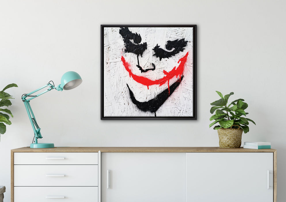 Böser Clown auf Leinwandbild gerahmt Quadratisch verschiedene Größen im Wohnzimmer