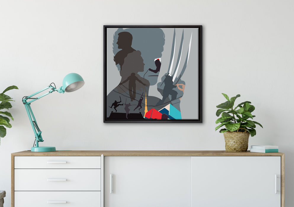 Comic Klauen auf Leinwandbild gerahmt Quadratisch verschiedene Größen im Wohnzimmer