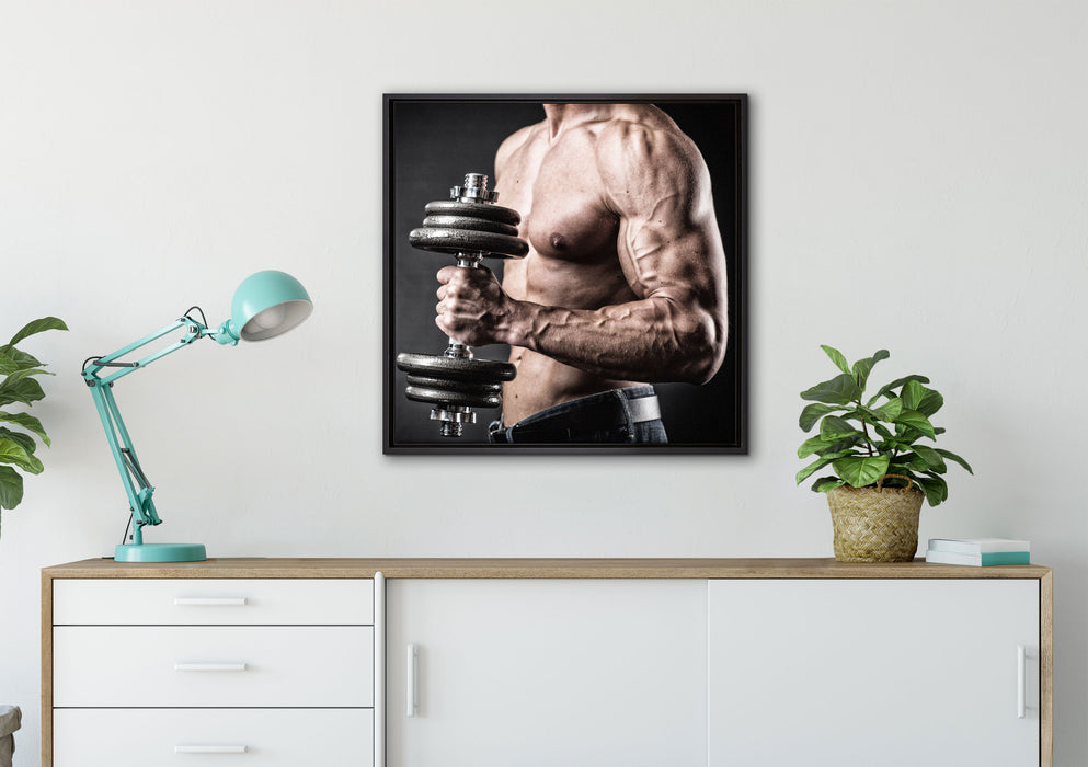 Bodybuilding auf Leinwandbild gerahmt Quadratisch verschiedene Größen im Wohnzimmer