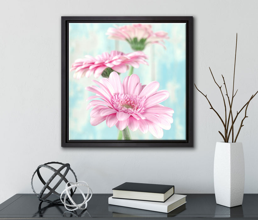 Gerberas  auf Leinwandbild Quadratisch gerahmt mit Kirschblüten