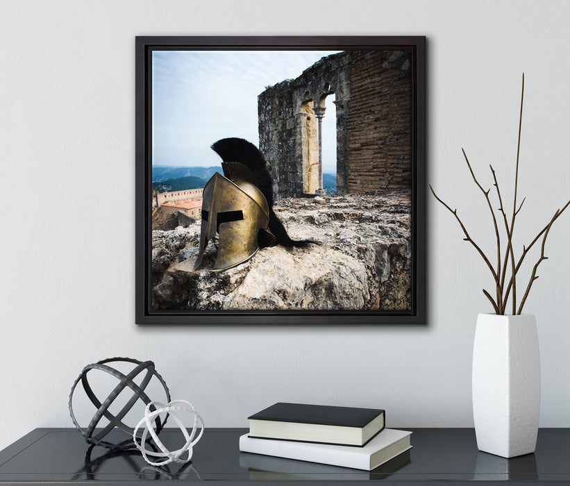 Gladiatorenhelm  auf Leinwandbild Quadratisch gerahmt mit Kirschblüten