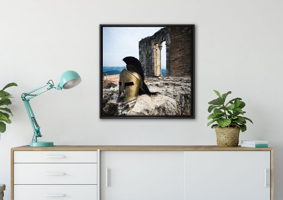 Gladiatorenhelm auf Leinwandbild gerahmt Quadratisch verschiedene Größen im Wohnzimmer