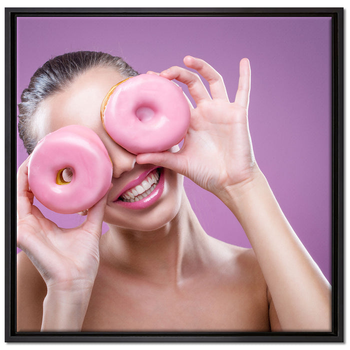 Lustige Donuts auf Leinwandbild Quadratisch gerahmt Größe 70x70