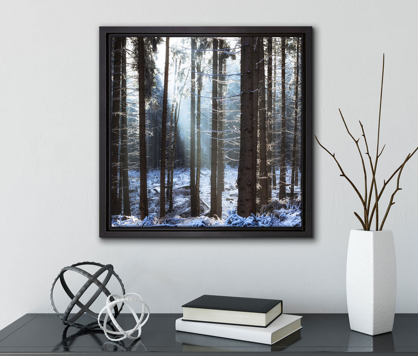 Winterwald  auf Leinwandbild Quadratisch gerahmt mit Kirschblüten