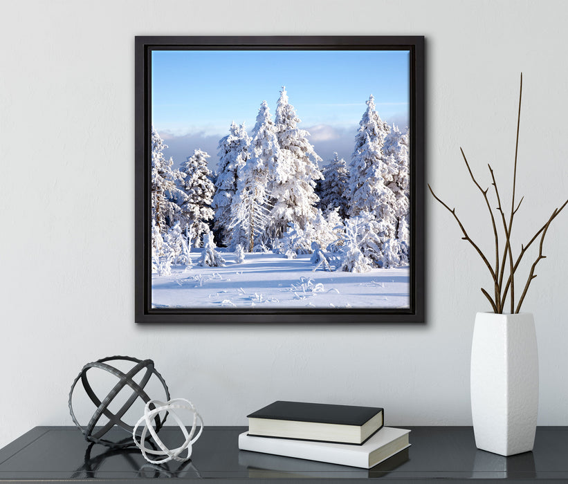Winterwald  auf Leinwandbild Quadratisch gerahmt mit Kirschblüten