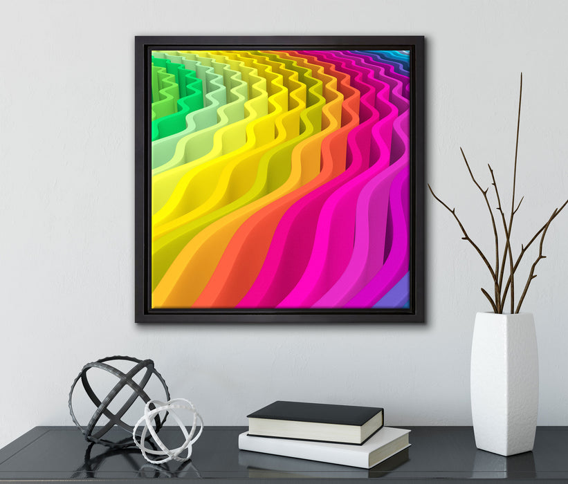 buntes Wellenmuster  auf Leinwandbild Quadratisch gerahmt mit Kirschblüten