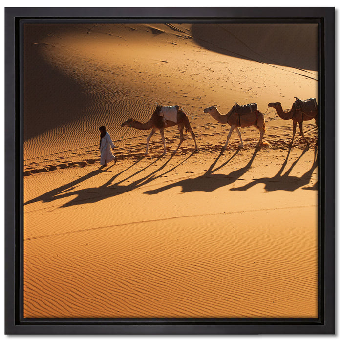 Kamelkarawane in der Wüste auf Leinwandbild Quadratisch gerahmt Größe 40x40
