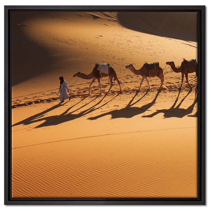 Kamelkarawane in der Wüste auf Leinwandbild Quadratisch gerahmt Größe 60x60