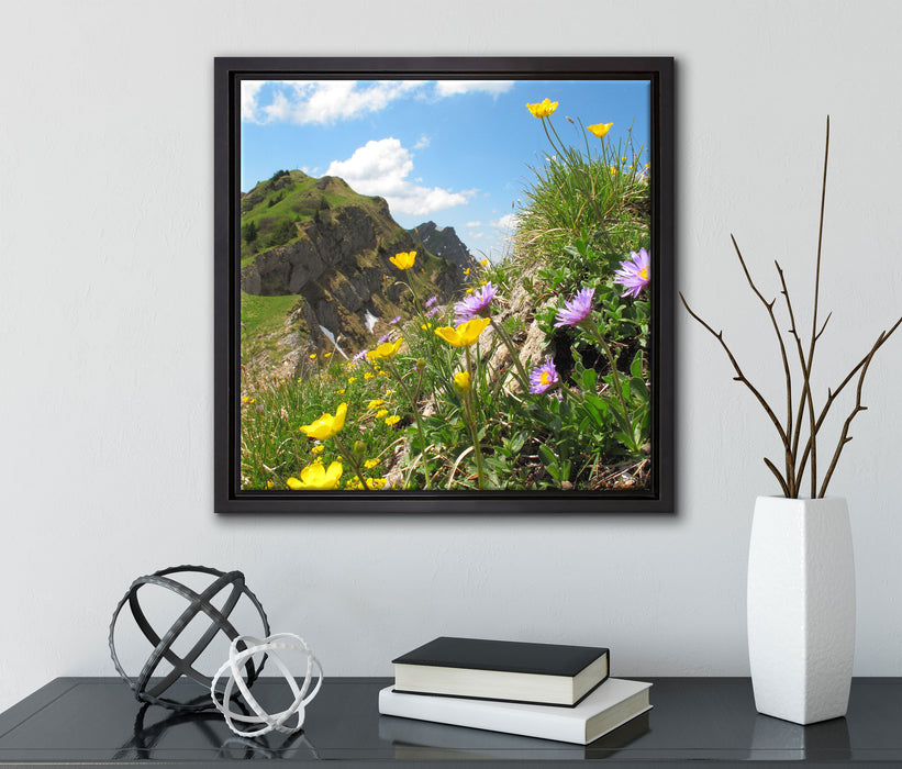 Blumenwiese im Frühling  auf Leinwandbild Quadratisch gerahmt mit Kirschblüten