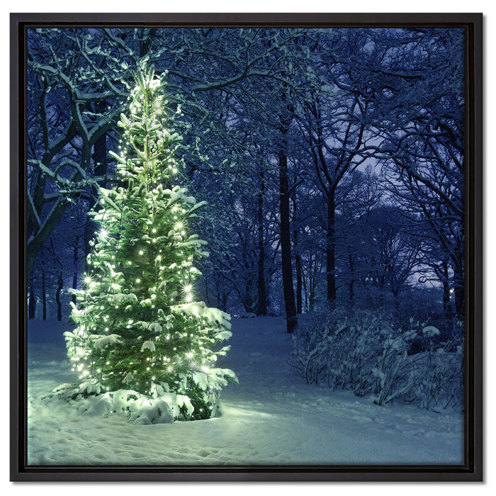 Leuchtender Weihnachtsbaum auf Leinwandbild Quadratisch gerahmt Größe 60x60