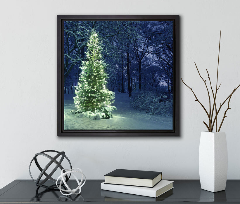 Leuchtender Weihnachtsbaum  auf Leinwandbild Quadratisch gerahmt mit Kirschblüten