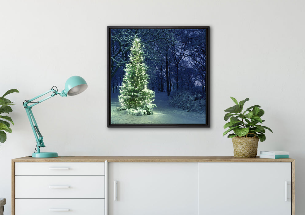 Leuchtender Weihnachtsbaum auf Leinwandbild gerahmt Quadratisch verschiedene Größen im Wohnzimmer