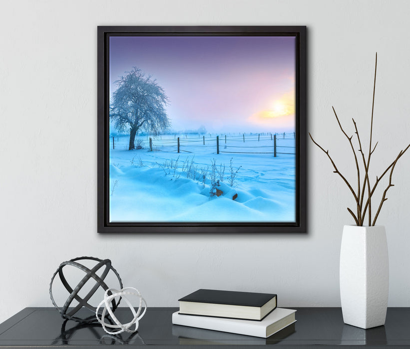 Baum in Winterlandschaft  auf Leinwandbild Quadratisch gerahmt mit Kirschblüten