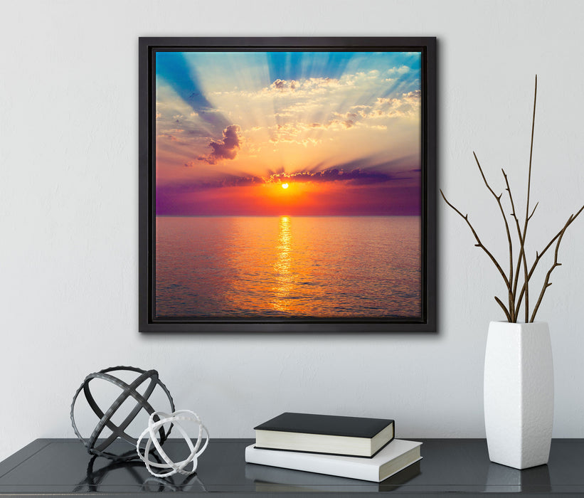 Meer im Sonnenaufgang  auf Leinwandbild Quadratisch gerahmt mit Kirschblüten