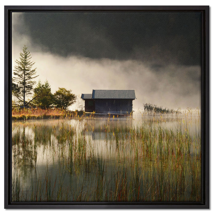 Idyllische Waldhäuschen auf Leinwandbild Quadratisch gerahmt Größe 60x60