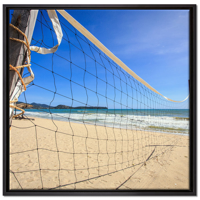 Volleyballnetz am Strand auf Leinwandbild Quadratisch gerahmt Größe 70x70
