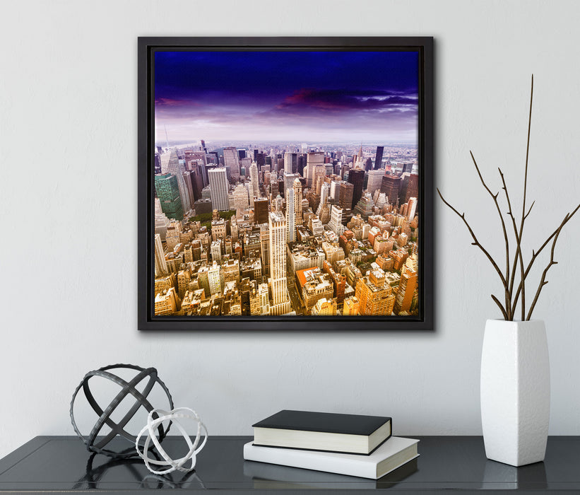 Skyline New York  auf Leinwandbild Quadratisch gerahmt mit Kirschblüten