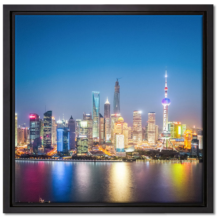 Shanghai Skyline auf Leinwandbild Quadratisch gerahmt Größe 40x40