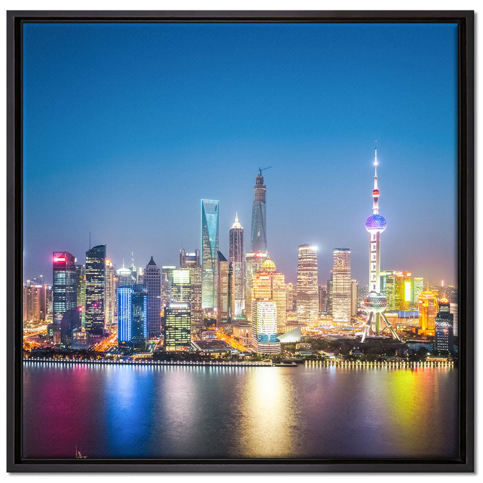 Shanghai Skyline auf Leinwandbild Quadratisch gerahmt Größe 70x70