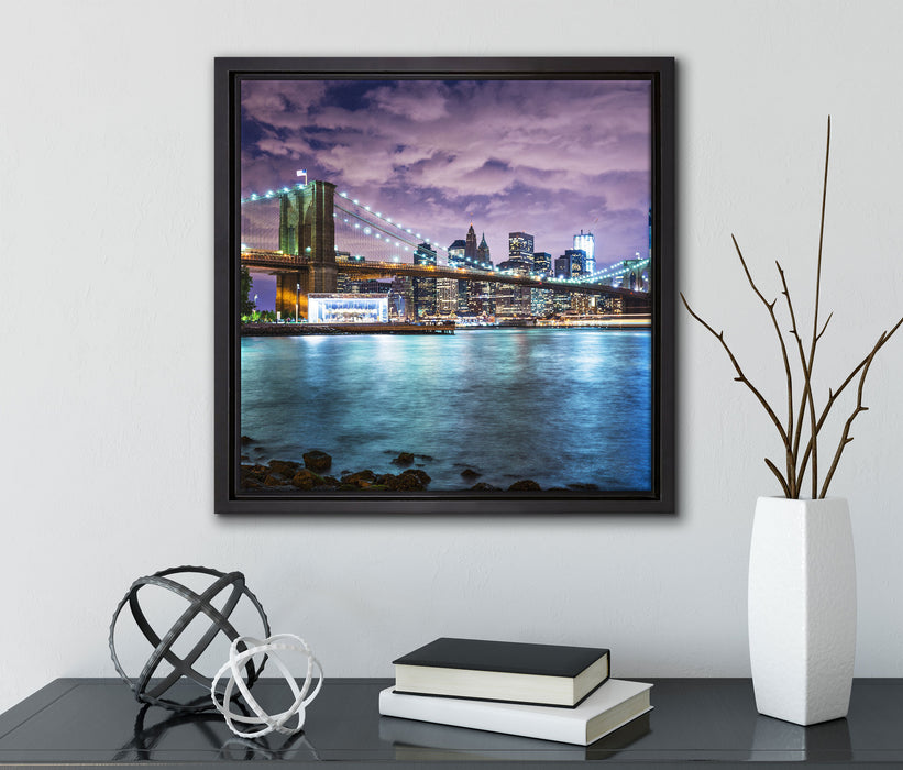 Skyline New York  auf Leinwandbild Quadratisch gerahmt mit Kirschblüten