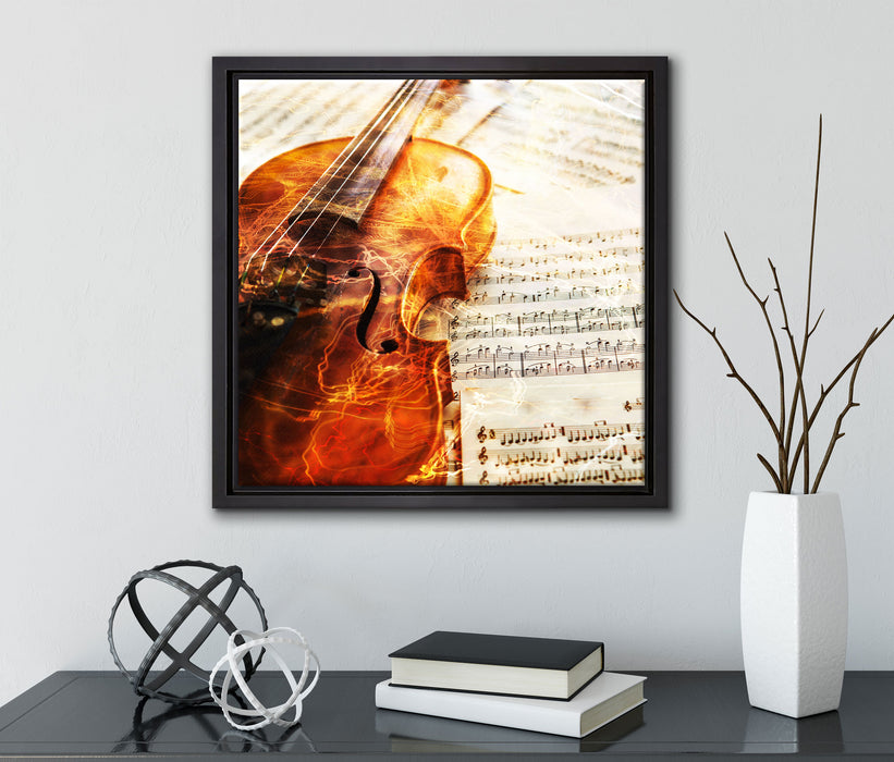 Geige  auf Leinwandbild Quadratisch gerahmt mit Kirschblüten