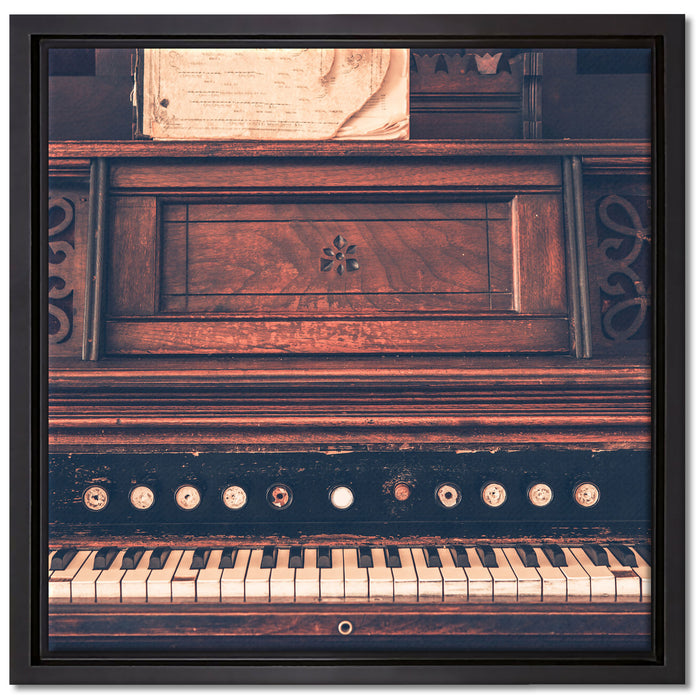 altes Klavier schwarz-Weiß auf Leinwandbild Quadratisch gerahmt Größe 40x40
