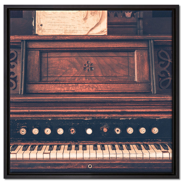 altes Klavier schwarz-Weiß auf Leinwandbild Quadratisch gerahmt Größe 60x60