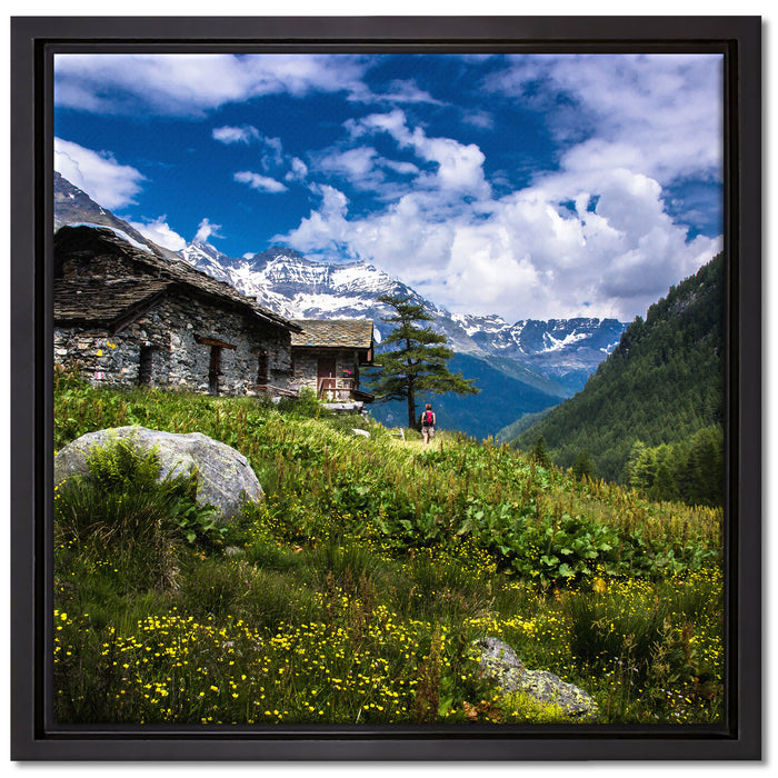 Wunderschöne Berghütte auf Leinwandbild Quadratisch gerahmt Größe 40x40