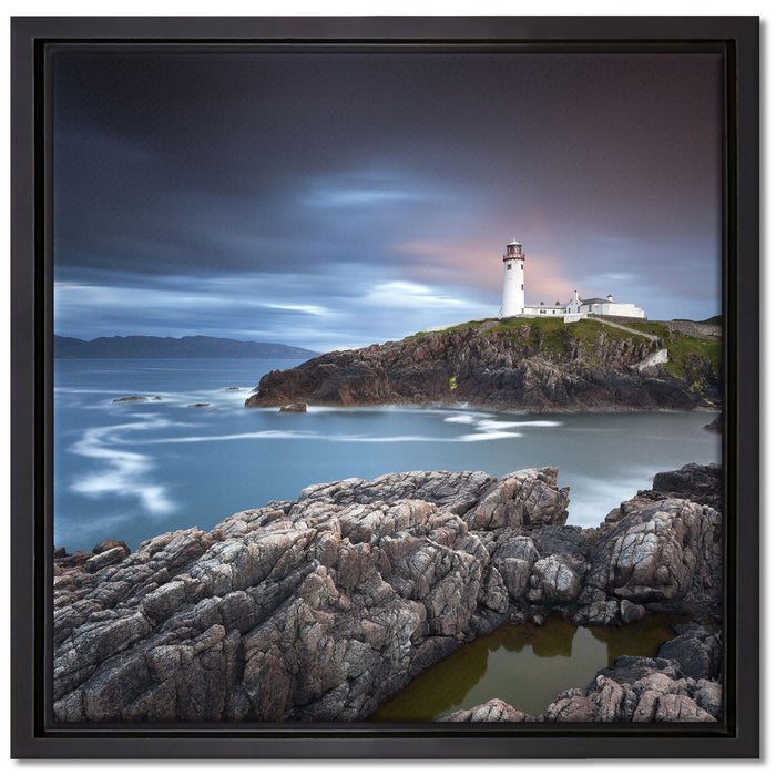 Leuchtturm im Meer auf Leinwandbild Quadratisch gerahmt Größe 40x40