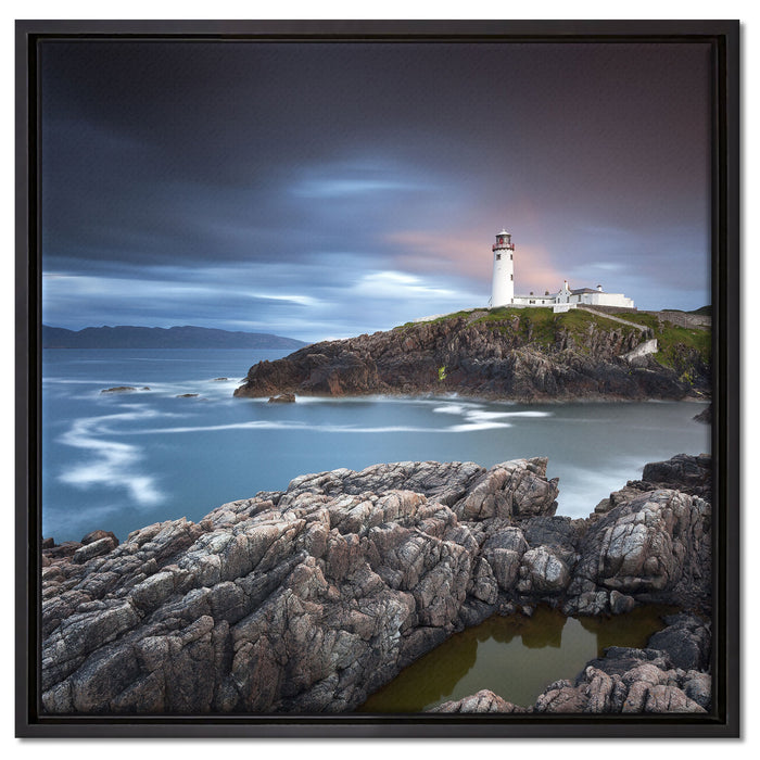 Leuchtturm im Meer auf Leinwandbild Quadratisch gerahmt Größe 60x60
