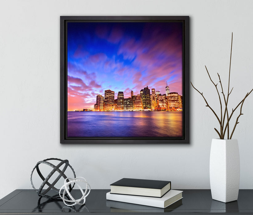 Skyline New York  auf Leinwandbild Quadratisch gerahmt mit Kirschblüten