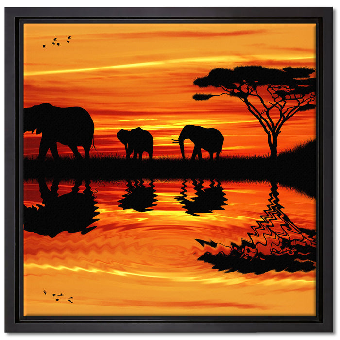 Afrika Elefant in Sonnenschein auf Leinwandbild Quadratisch gerahmt Größe 40x40