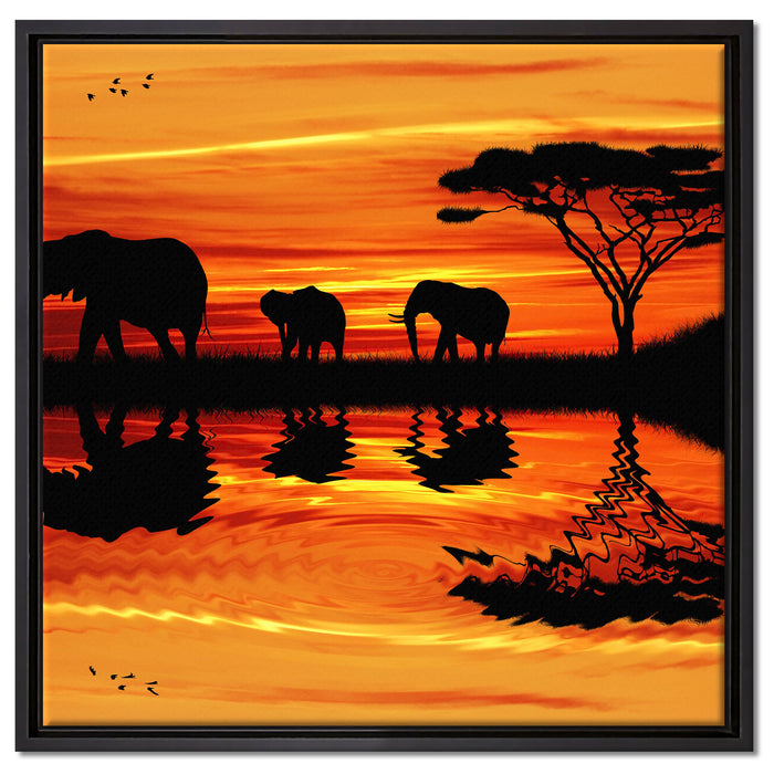 Afrika Elefant in Sonnenschein auf Leinwandbild Quadratisch gerahmt Größe 60x60