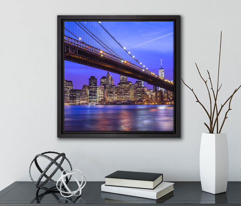 New York Brooklyn Bridge  auf Leinwandbild Quadratisch gerahmt mit Kirschblüten