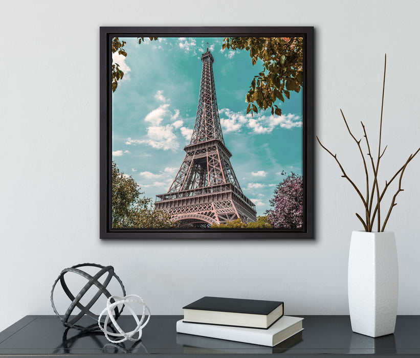 Eifelturm Paris  auf Leinwandbild Quadratisch gerahmt mit Kirschblüten