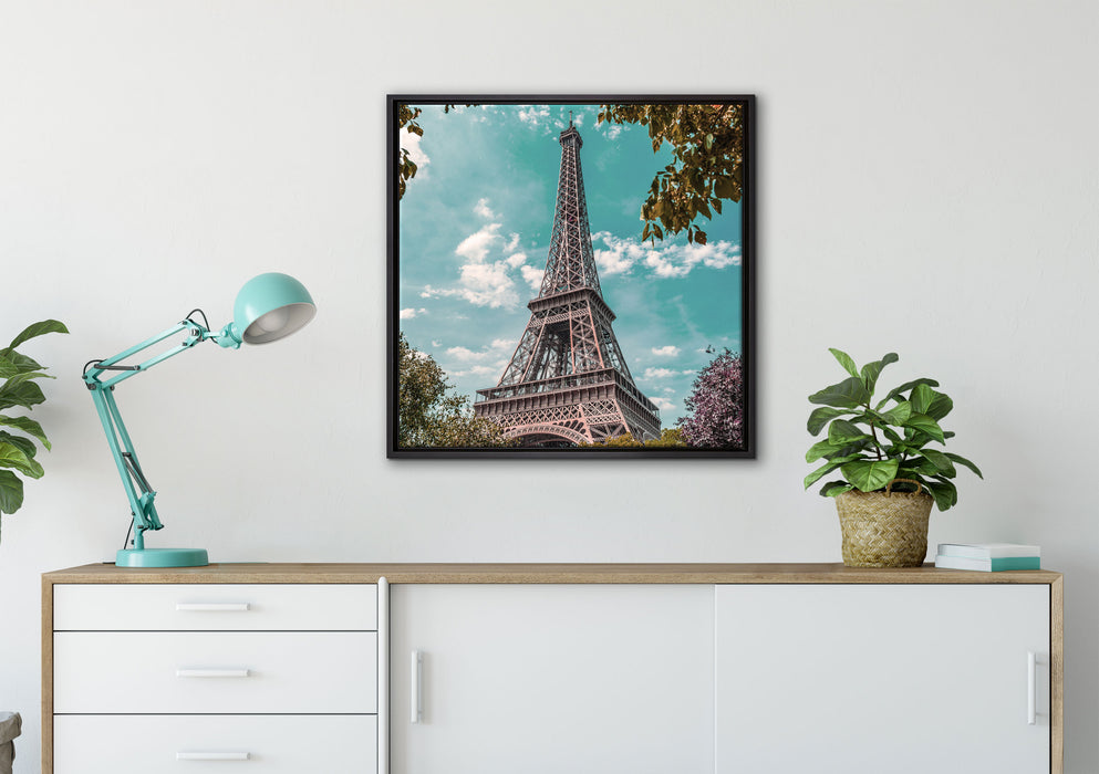 Eifelturm Paris auf Leinwandbild gerahmt Quadratisch verschiedene Größen im Wohnzimmer