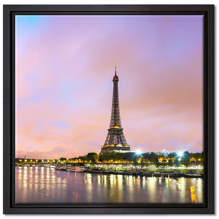 Eifelturm Paris bei Nacht auf Leinwandbild Quadratisch gerahmt Größe 40x40