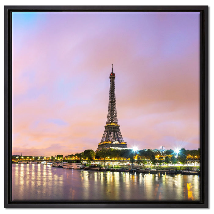 Eifelturm Paris bei Nacht auf Leinwandbild Quadratisch gerahmt Größe 60x60
