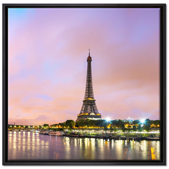 Eifelturm Paris bei Nacht auf Leinwandbild Quadratisch gerahmt Größe 70x70