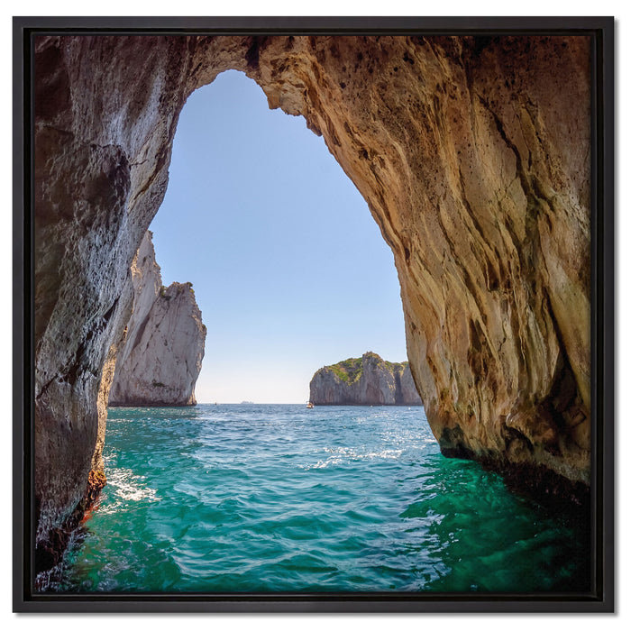 Felstor im Meer auf Leinwandbild Quadratisch gerahmt Größe 60x60