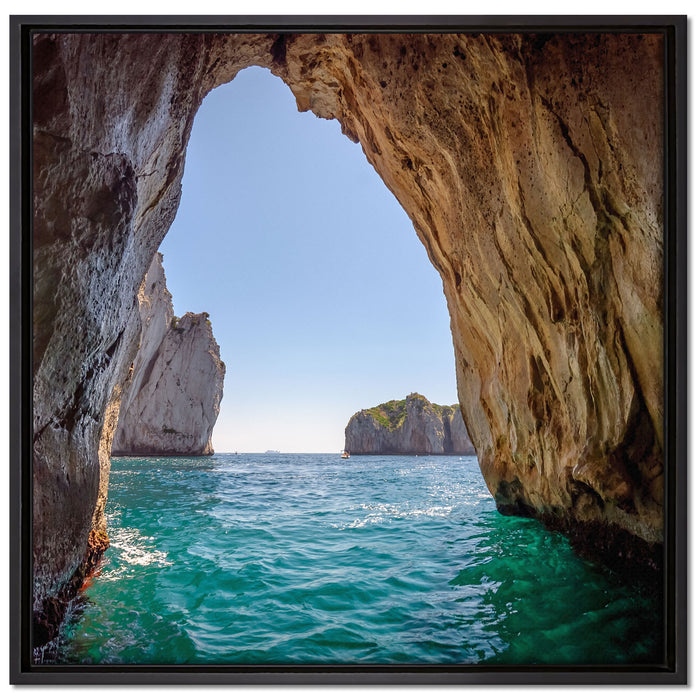Felstor im Meer auf Leinwandbild Quadratisch gerahmt Größe 70x70